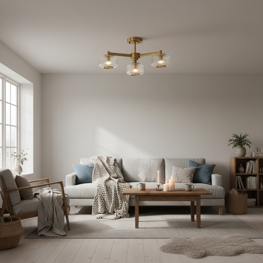 Canovus Ceiling Fixture with Ribbed Glass - Industrial Metal Living Room Light