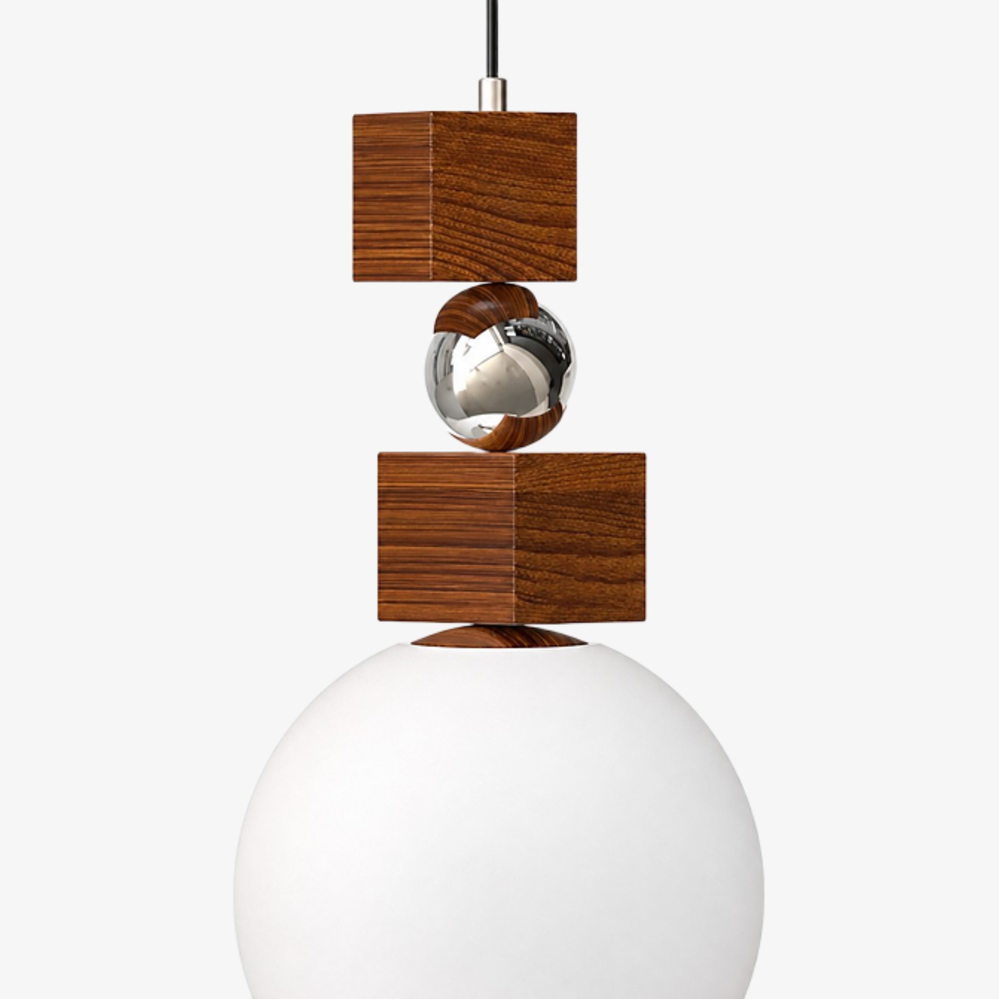 Walnut blocks and polished metal sphere detail
