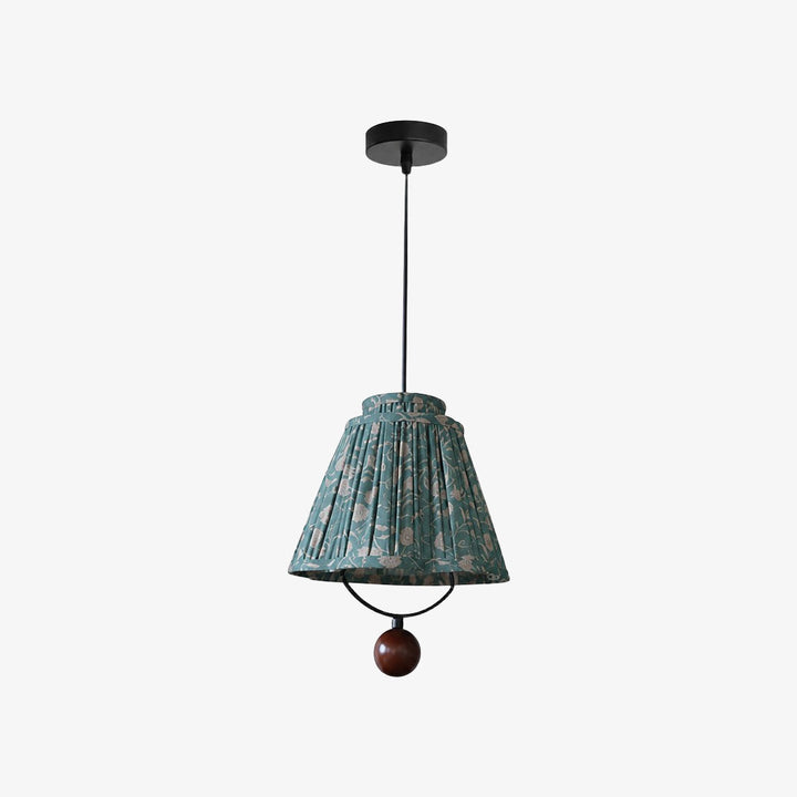 Solmire Fabric Pendant Light - Floral Pleated Shade with Wood and Iron Accents for Dining Room and Kitchen Island