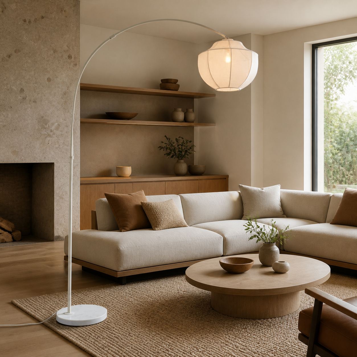Lumifil Arc Floor Lamp Textile Mesh Shade - Metal Stand for Soft Ambient Living Room Lighting