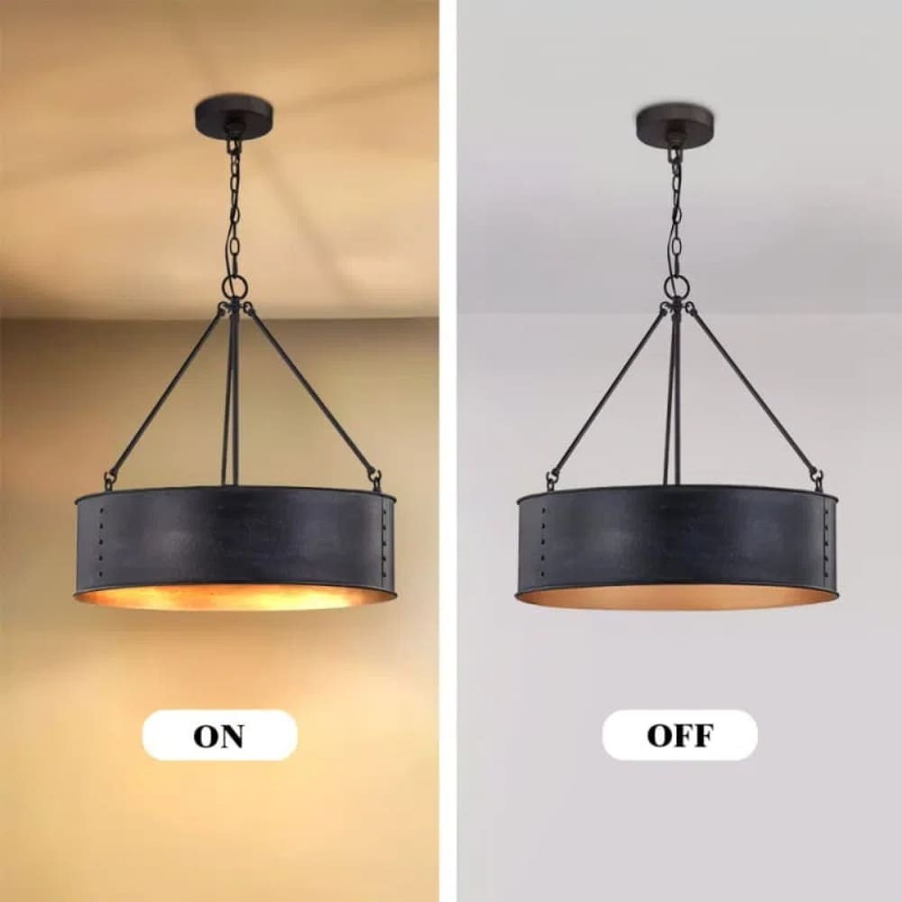 Industrial Black Drum Pendant Light - Metal Pendant For Dinning Room