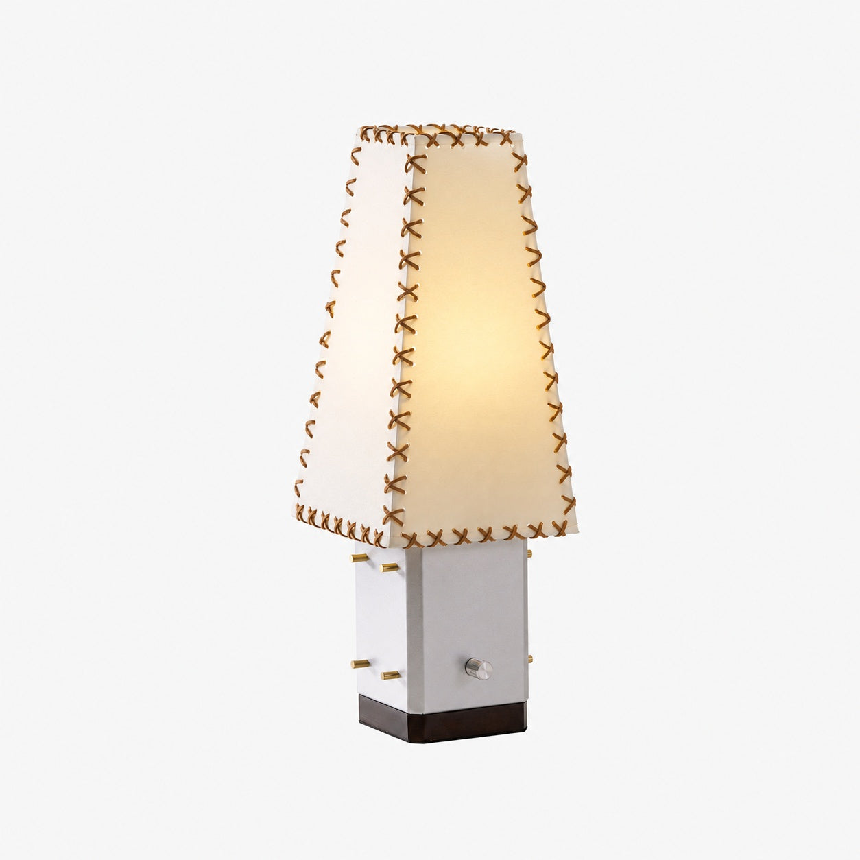 Modern Geometric Metal Table Lamp – Parchment Shade for Bedroom Nightstand Lighting