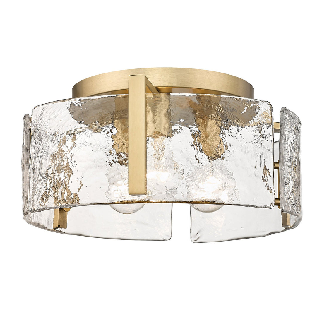 Hammered Water Glass Ceiling Light -  Gold Drum Flush Mount Light