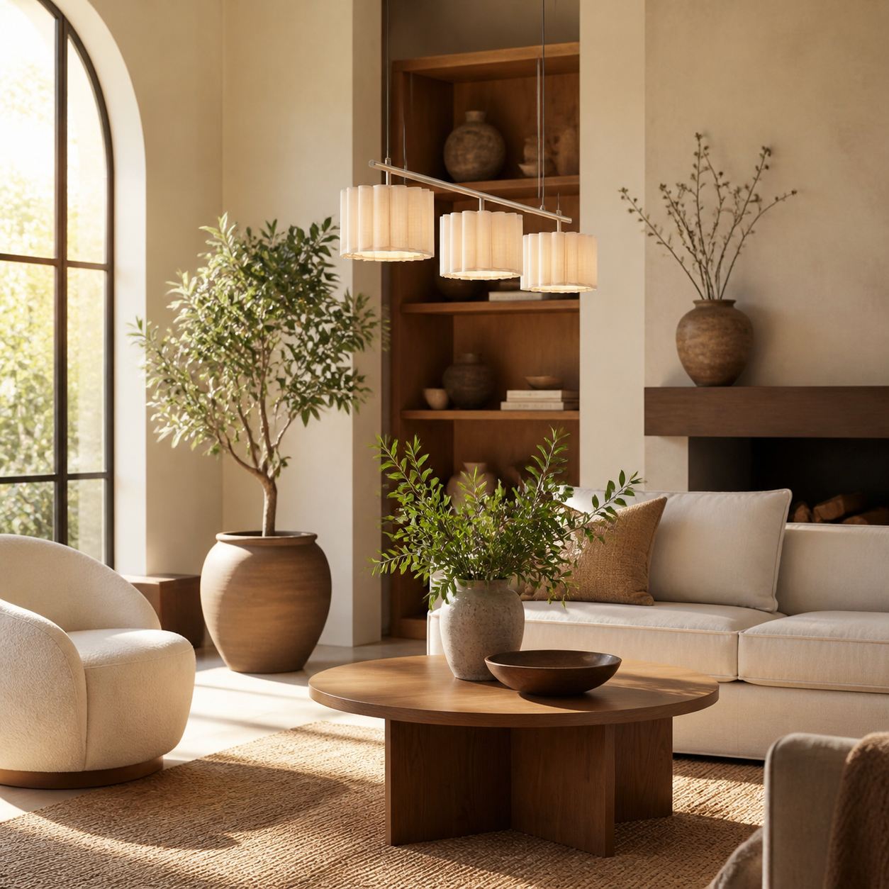 Velura Linear Pendant Light - Natural Linen Shade for Warm Ambiance