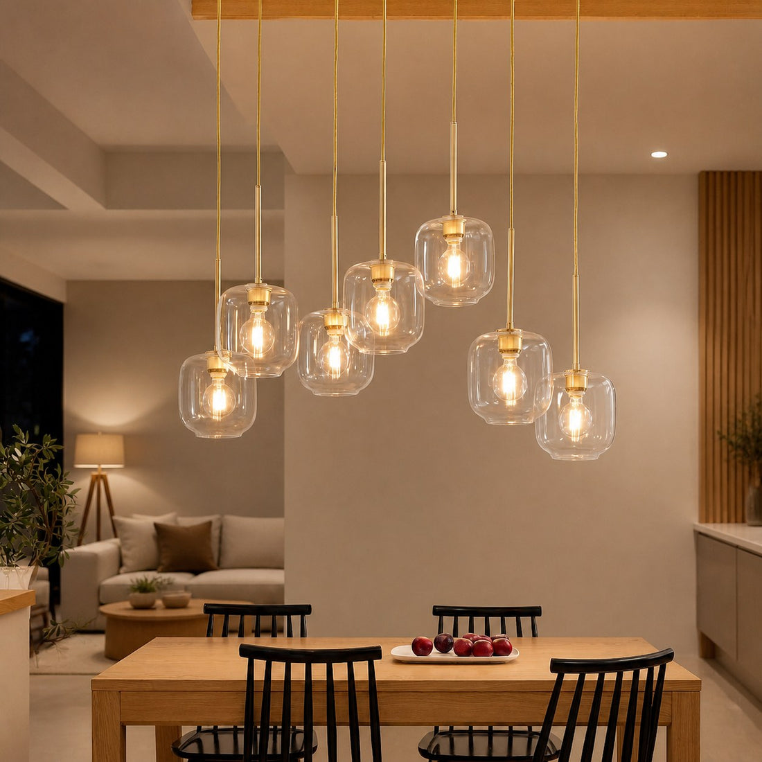 Lumivelle Sculptural 7-Light Chandelier – Adjustable Height Modern Glass Pendant