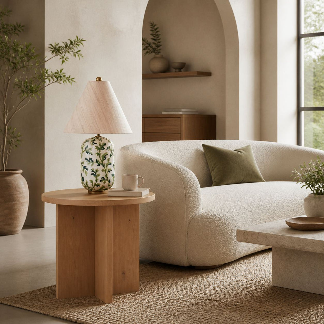 Ceruna Ceramic Table Lamp - Tapered Linen Shade Wax Resist for Bedroom