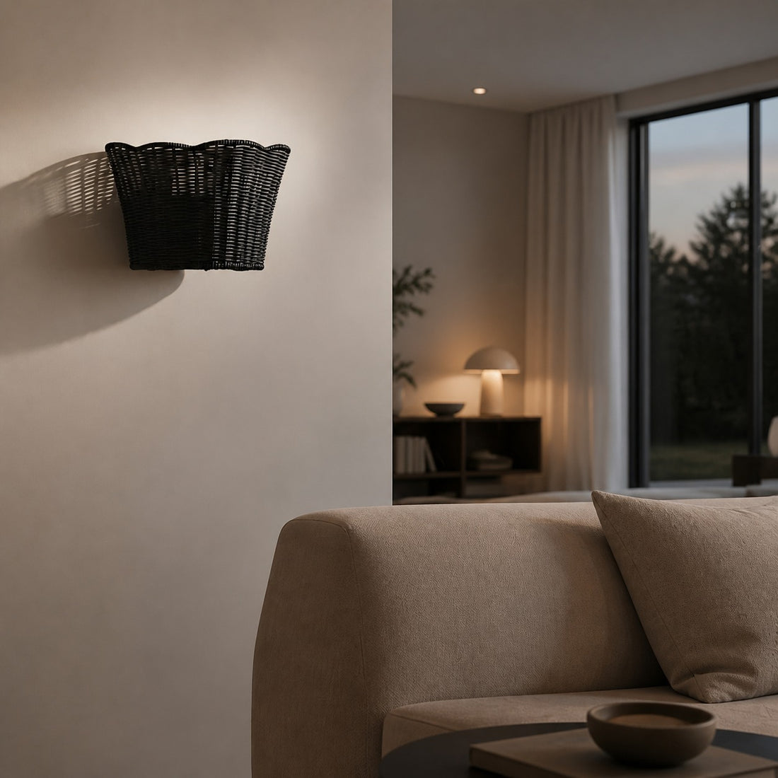 Wickara Woven Wall Sconce – Scalloped Basket Shade Wall Light for Bedroom