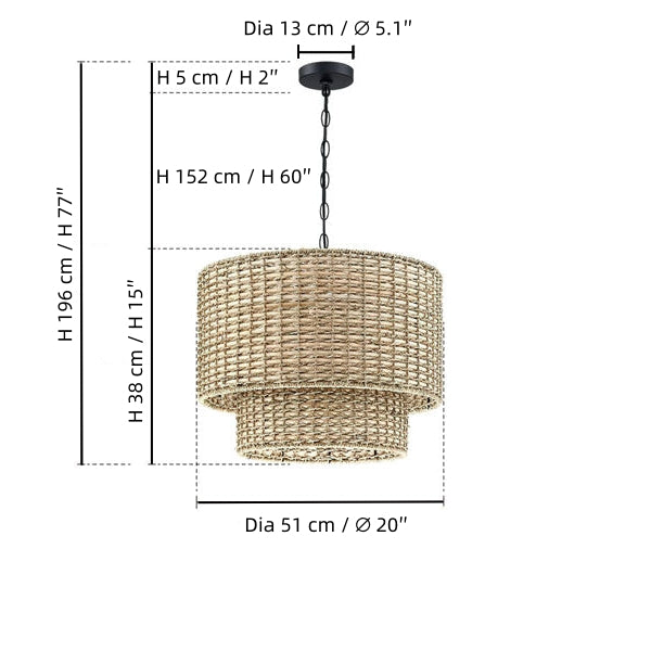 Natural Rattan Double Drum Pendant Light With Black Canopy