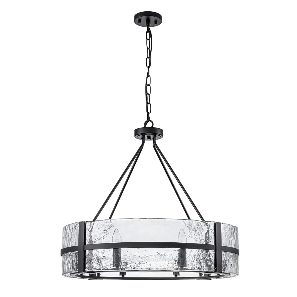 Modern Wide Drum Pendant Lamp – Clear Glass Chandelier For Living Room