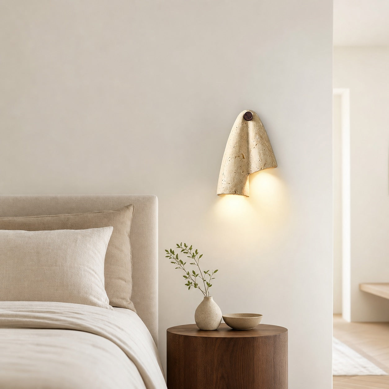 Travertine Wall Lamp – Minimalist Stone Sconce Decorative Lighting for Living Room