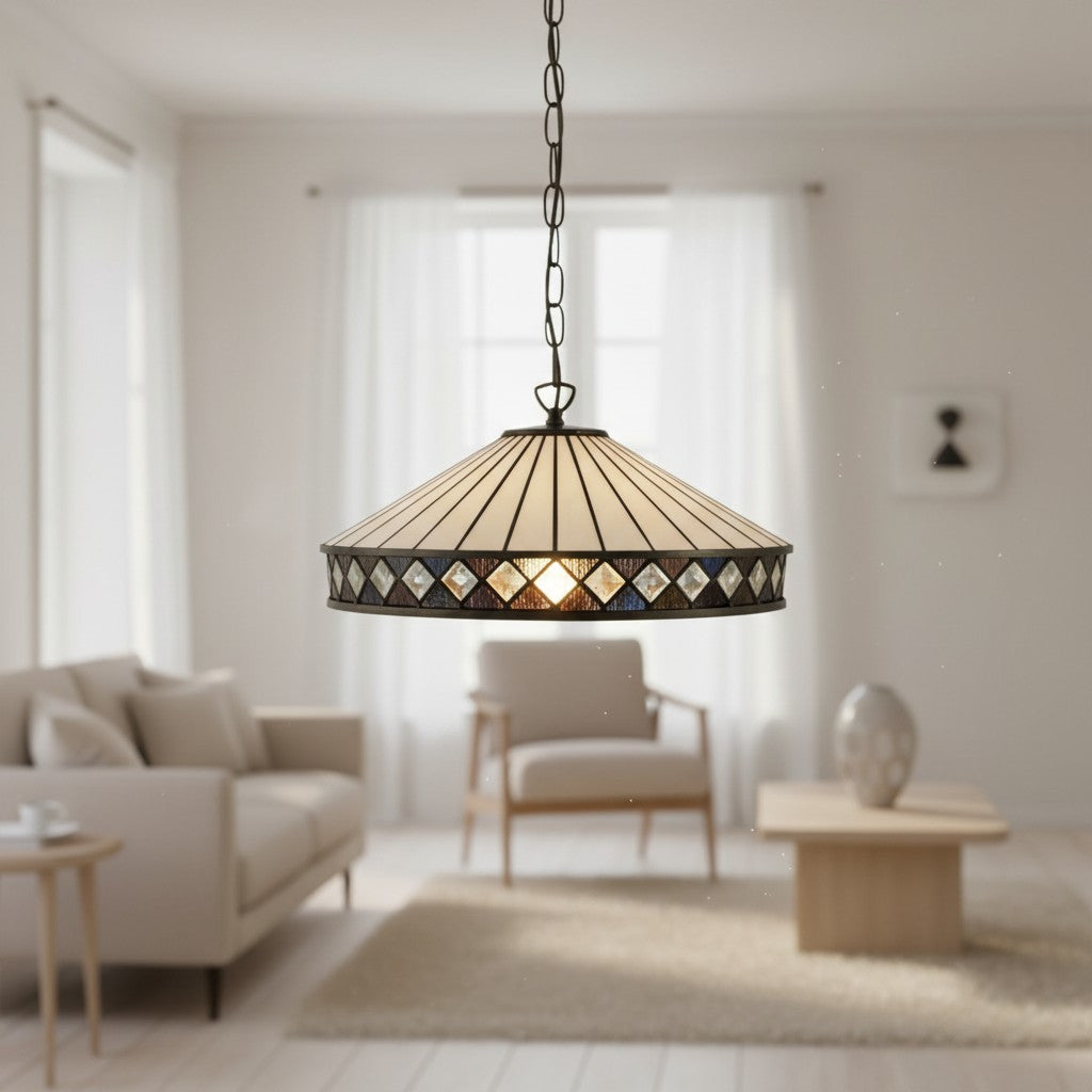 TF Fargo Pendant Light - Tiffany Style Lighting with an Art Deco Shade and Adjustable Chain