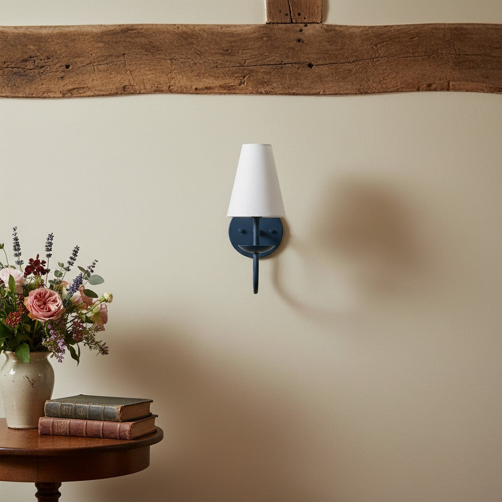 Curva Metal White Linen Sconce - Classic Brass Wall Light for Bedrooms