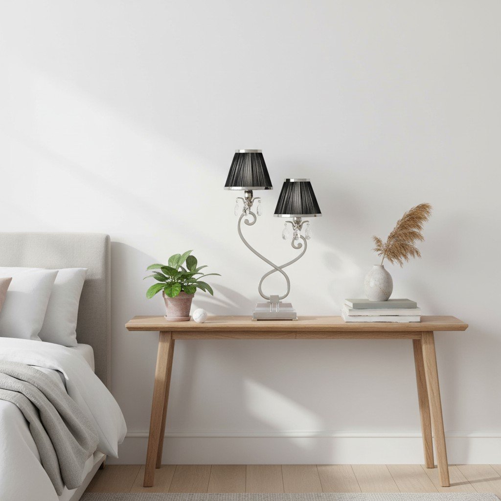 Talonis Double Table Lamp – Dual Shades and Metal Base for Bedroom and Living Room