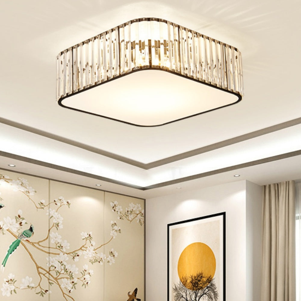 Crystal Glass Flush Mount Ceiling Light - Black Drum Shade Ceiling Light