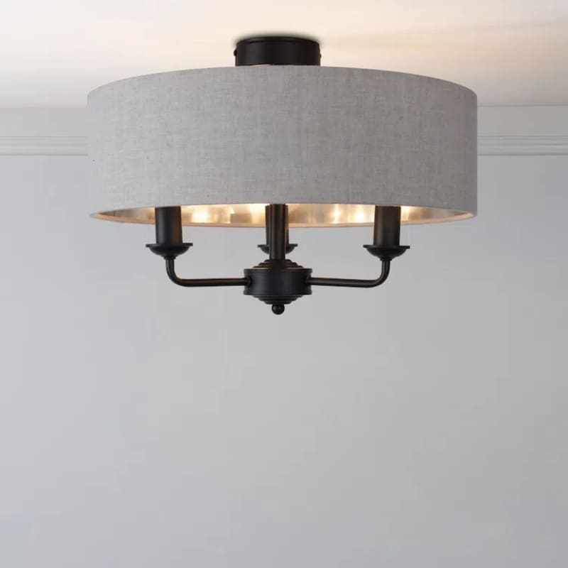 Matt Antique Brass 3 - Light Drum Light- Semi Flush Ceiling Light