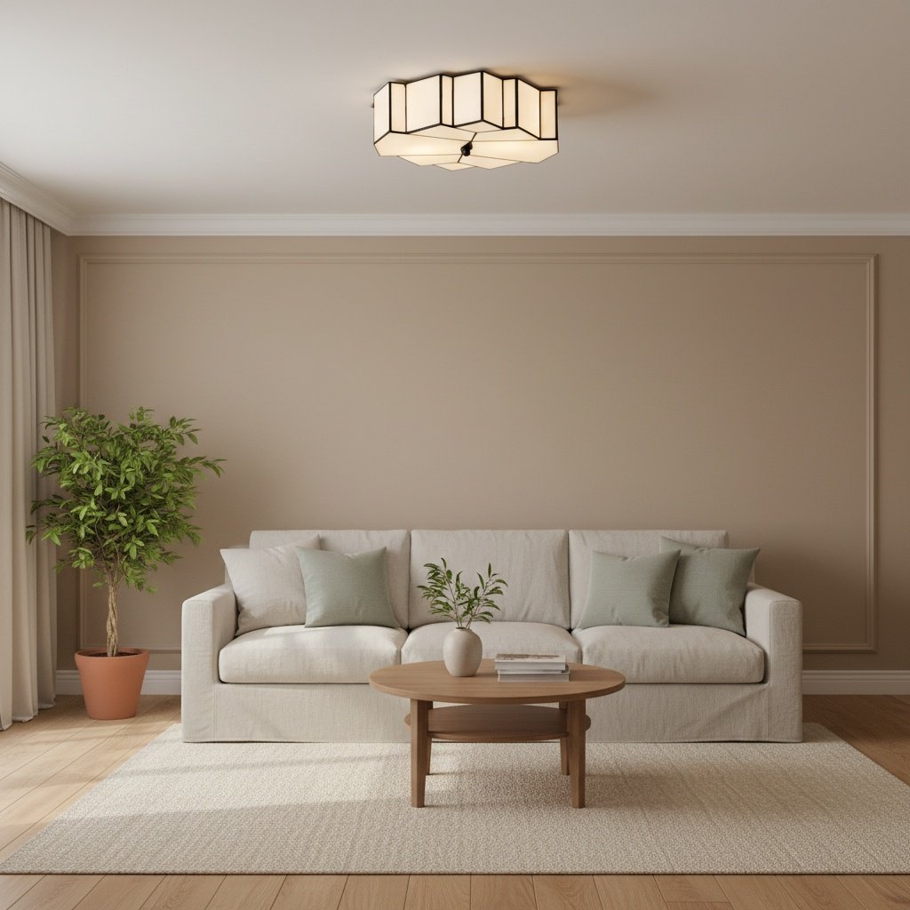 Kelsar Art Deco Tiffany Ceiling Light – Geometric Stained Glass Flush Mount Fixture for Living Room