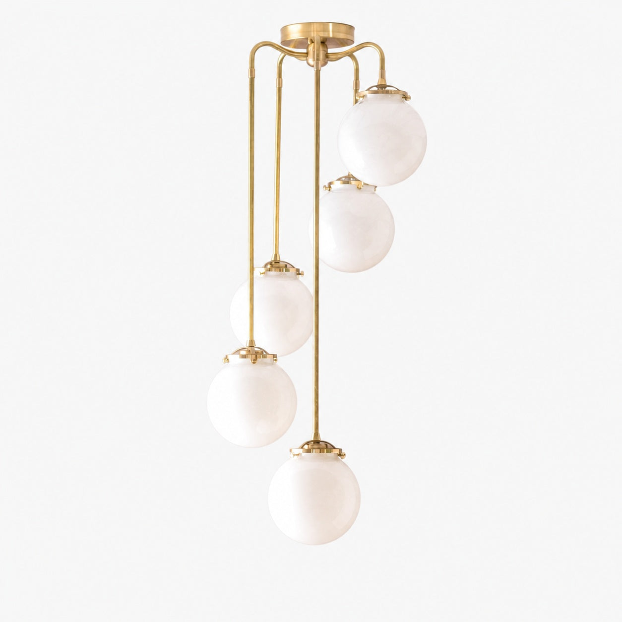 Glorica Glass 5 Globe Chandelier - Brass and Opal Glass Vintage Pendant Light