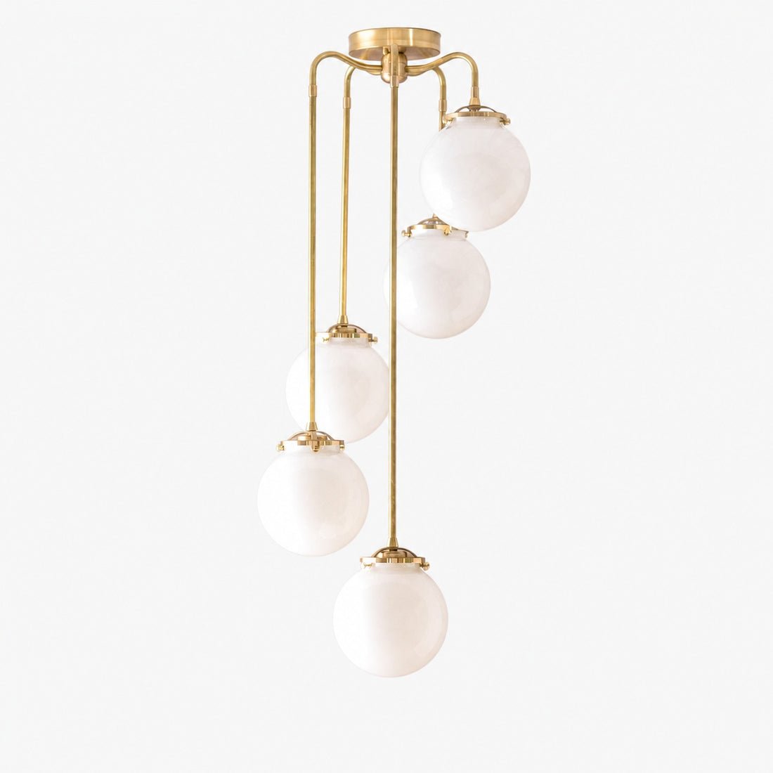 Glorica Glass 5 Globe Chandelier - Brass and Opal Glass Vintage Pendant Light