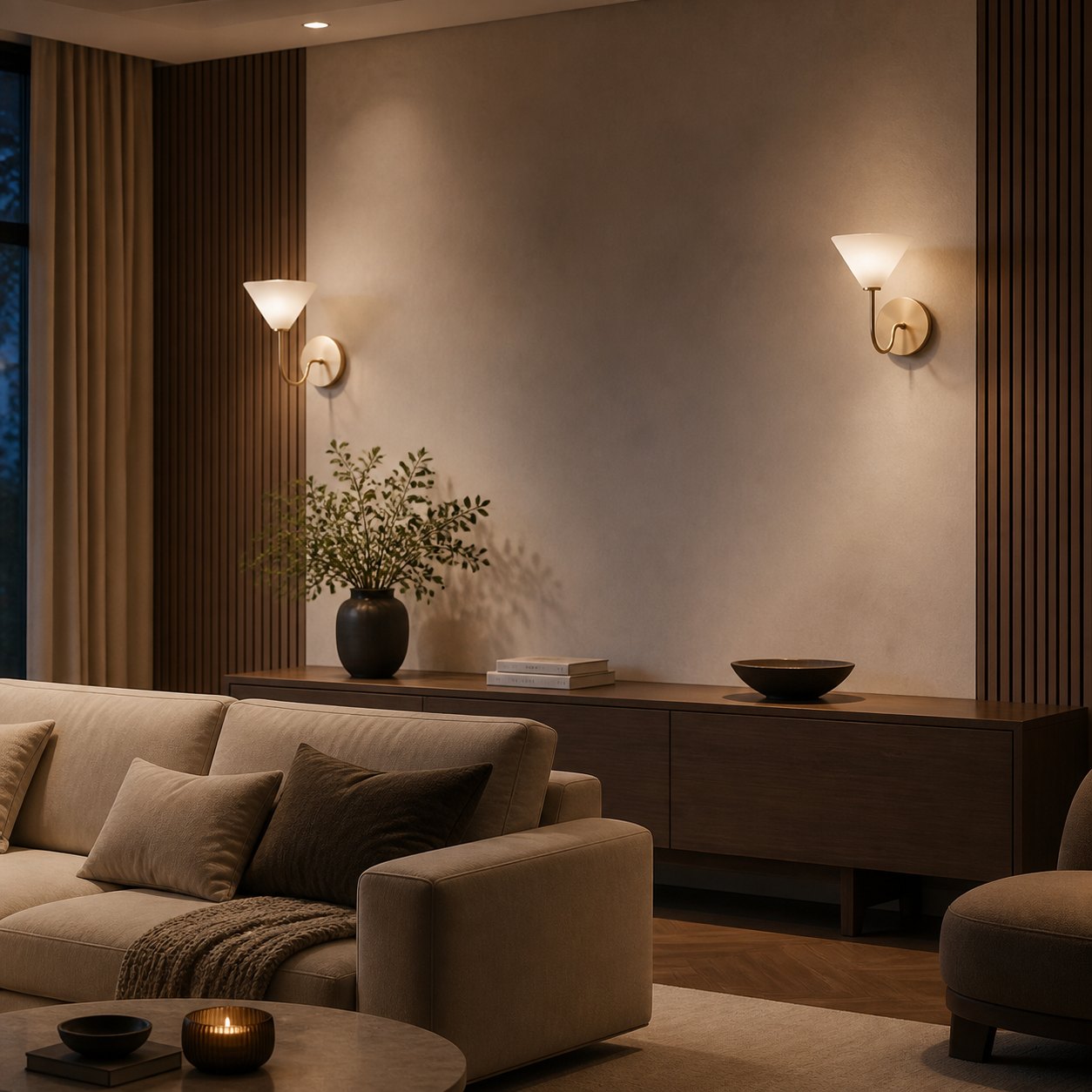 Kysara Brass Linen Wall Lamp - Sculptural Curves Design Suitable for Living Rooms, Bedrooms and Bathrooms