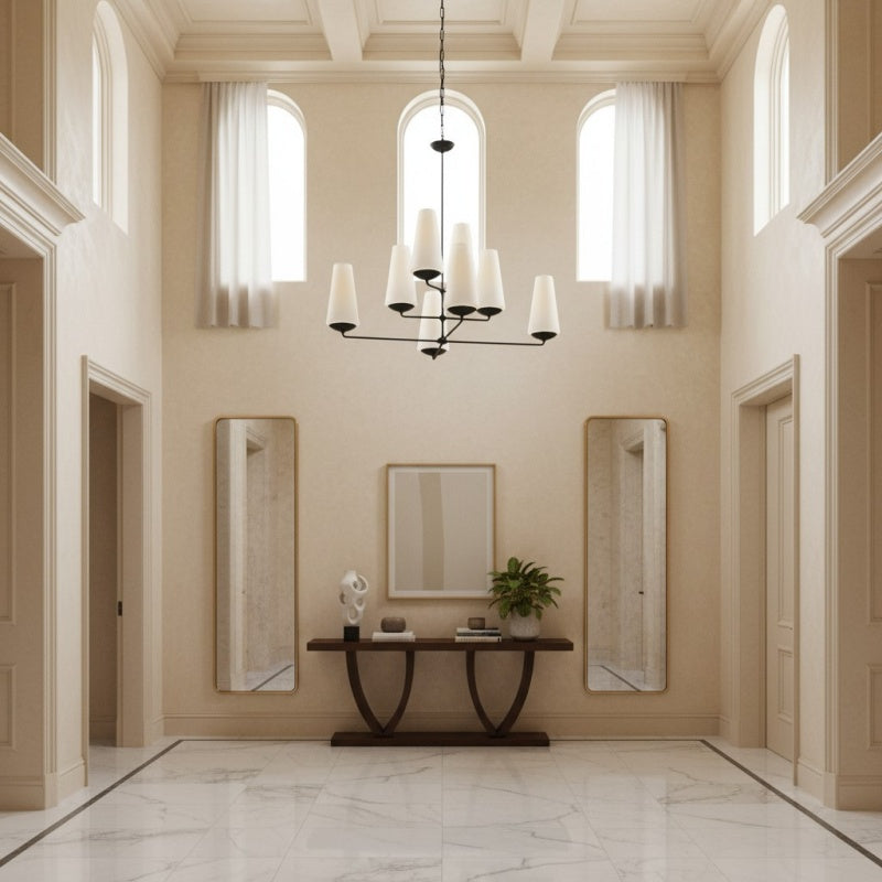 VertiFount Architectural Vertical Chandelier with Multi Light Structure for Open Interiors