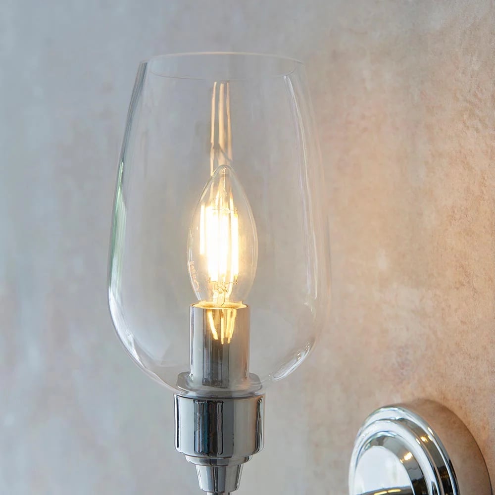 Clarione Art Deco Wall Light with Clear Glass Shade – Modern Metal Design for Hallways