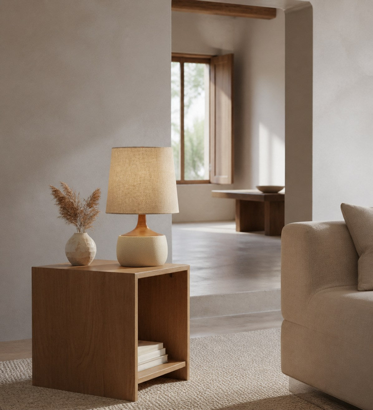 Avero Contemporary Table Lamp - Textured Cement Design for Living Room and Office