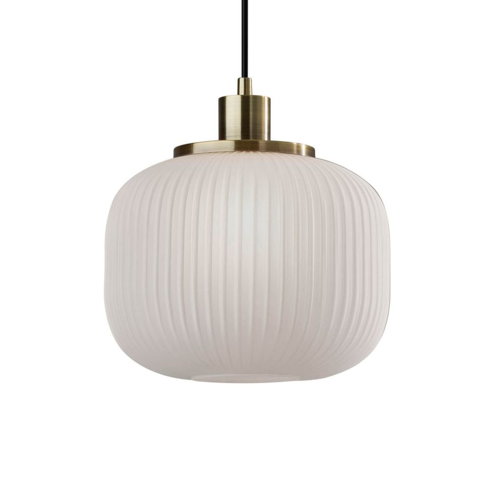 Pelviona Modern Ribbed Glass Pendant - Frosted & Brass Ceiling Light Add Timeless Charm to Your Space