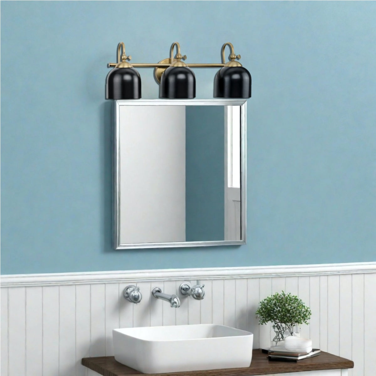 Farmhouse Metal Shade Bath Vanity Light - Chrome Polished Wall Sconce