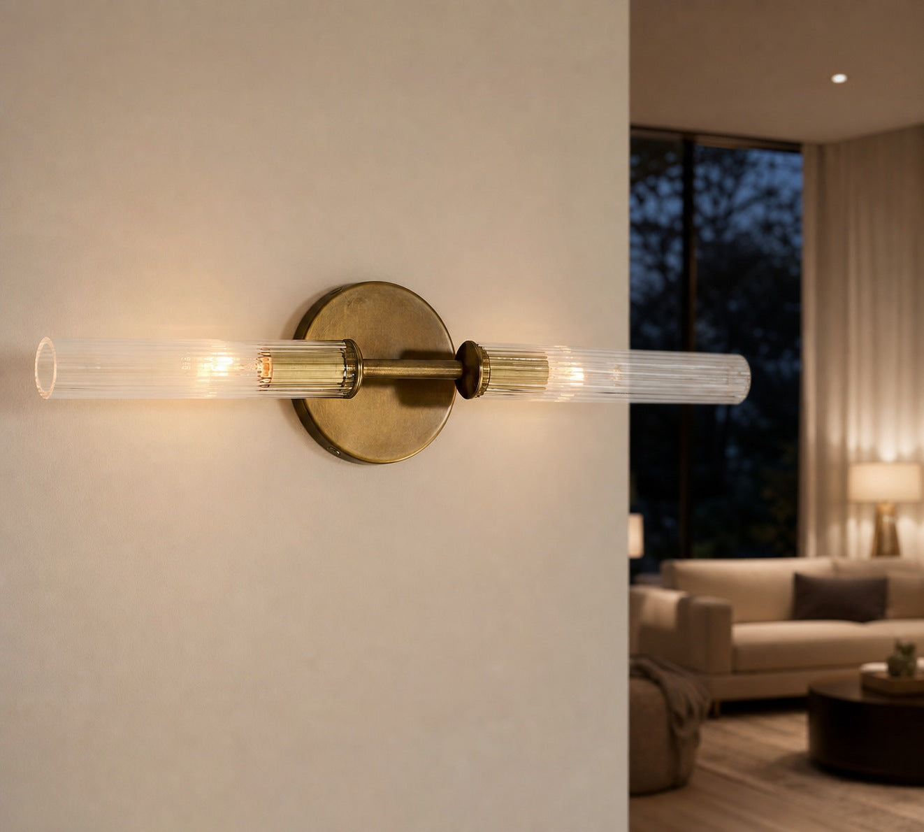 Bravira Ribbed Glass Wall Lamp - Tube Metal Light in Classic Finishes