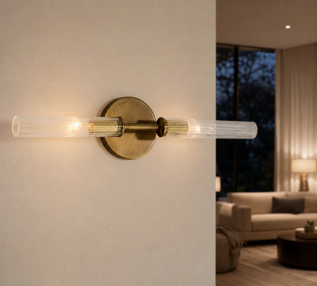 Bravira Ribbed Glass Wall Lamp - Tube Metal Light in Classic Finishes