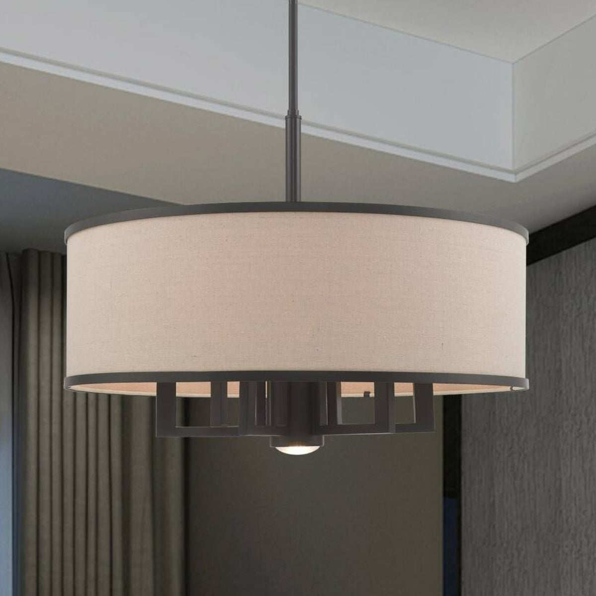 Large Drum Shade Fabric Chandelier For Dining Room