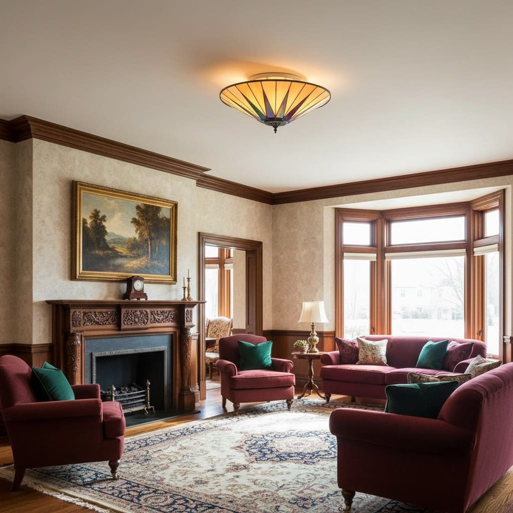 TF Dark Star Tiffany Ceiling Lamp – Stained Glass Star Design for Dining or Hall