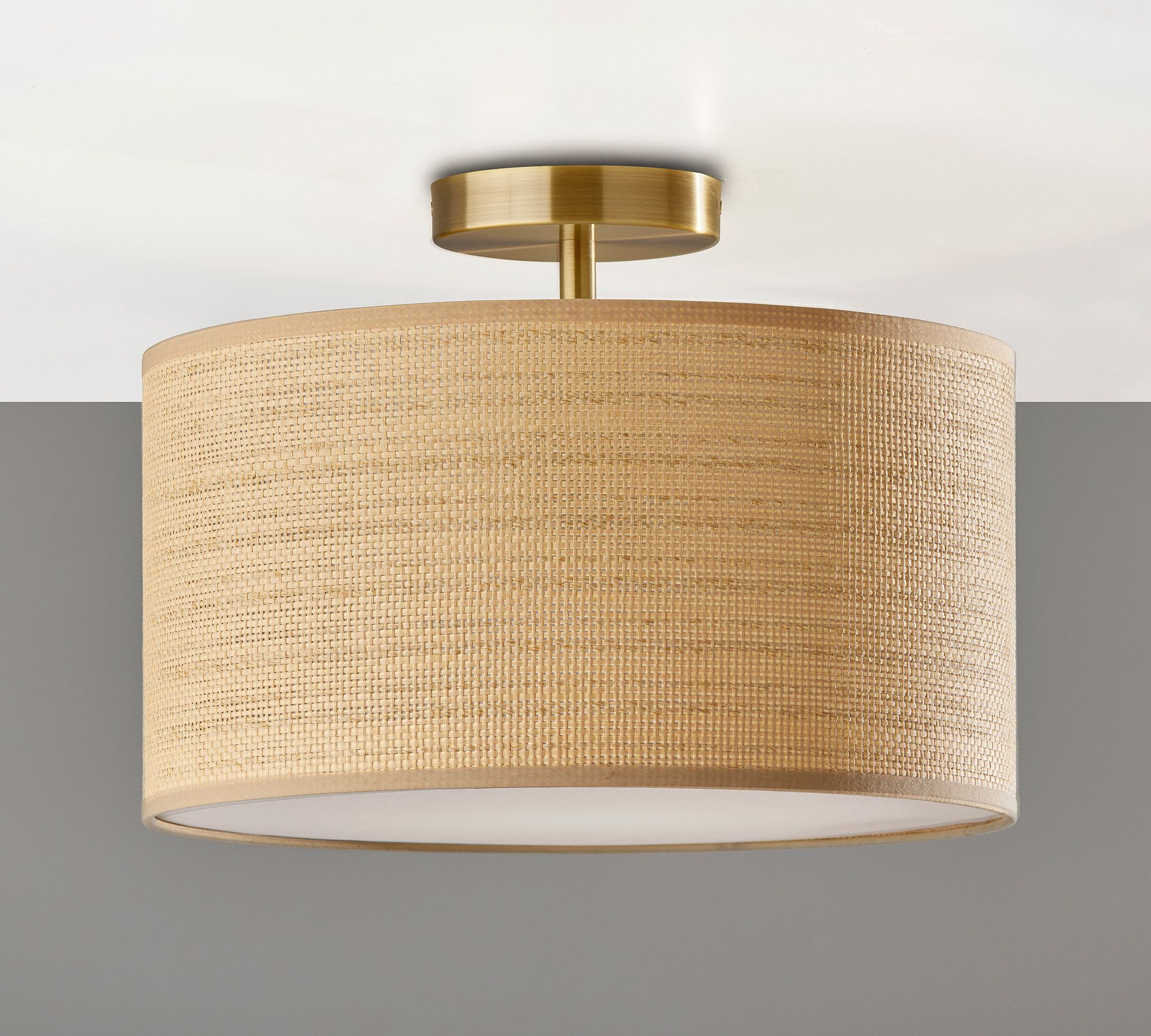 Dumora Drum Shade Ceiling Light - Natural Woven Paper Flush Mount
