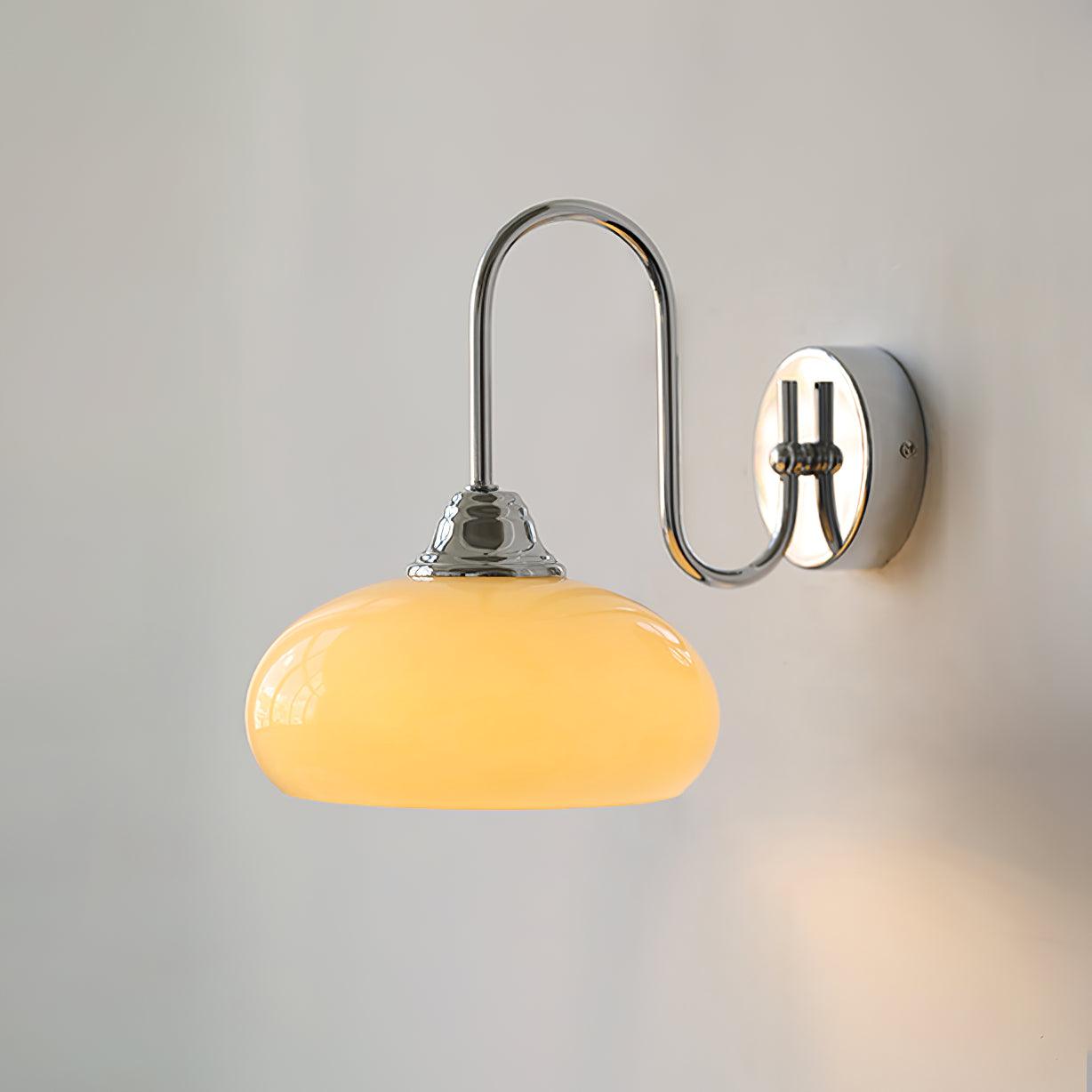 Bauhaus Wind Cream Glass Shade Metal Curved Pole Wall Sconce