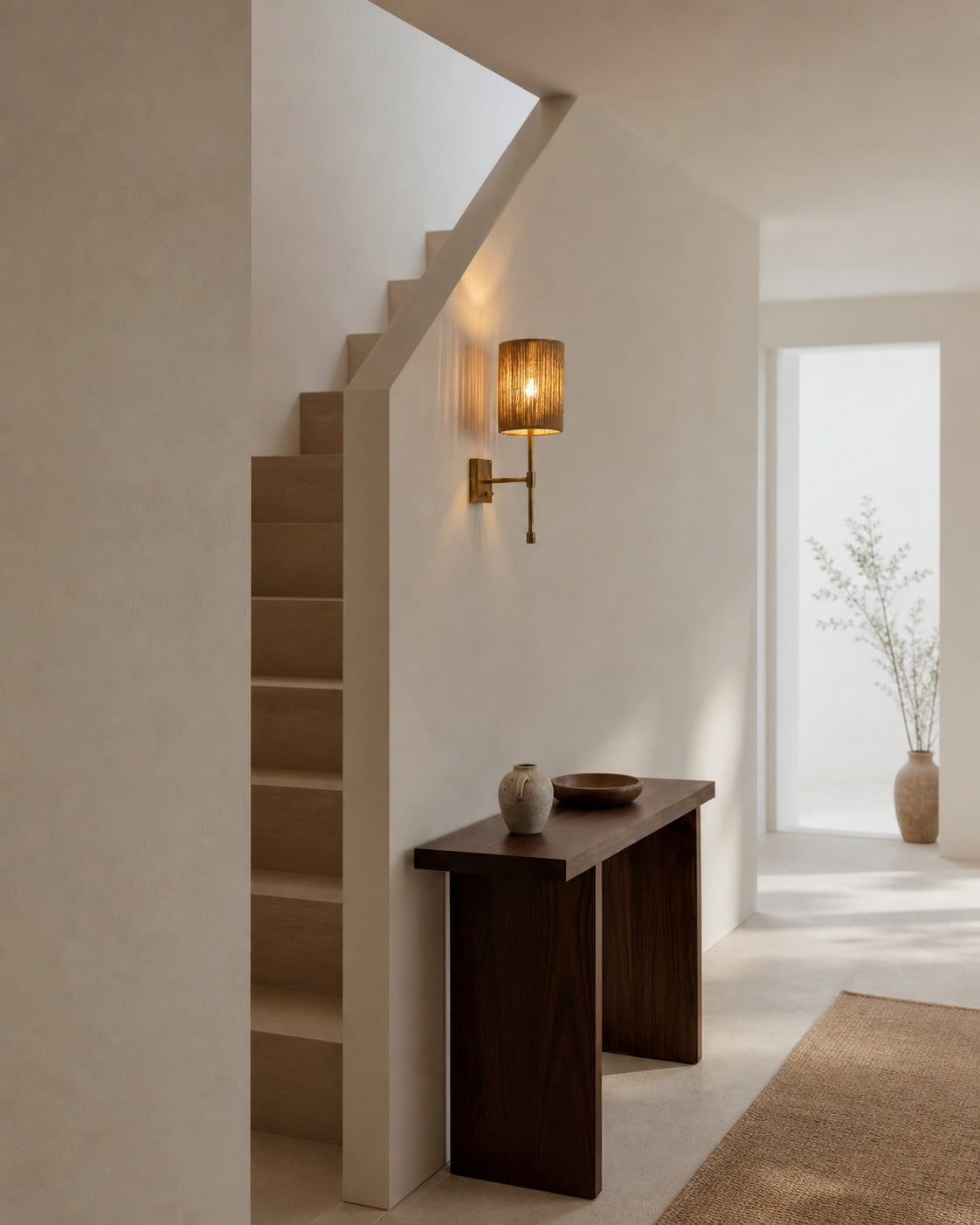 Atticus Fabric Shade Wall Sconce - Modern Brass Wall Light for Bedroom and Hallway