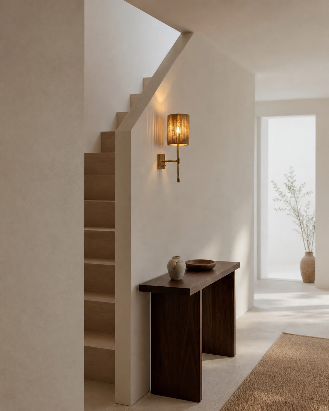 Atticus Fabric Shade Wall Sconce - Modern Brass Wall Light for Bedroom and Hallway