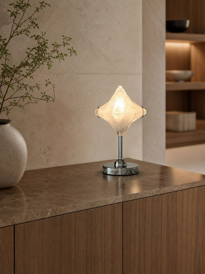Art Deco Star Table Lamp - Frosted Glass Light for Modern Bedrooms - Astris Lyra
