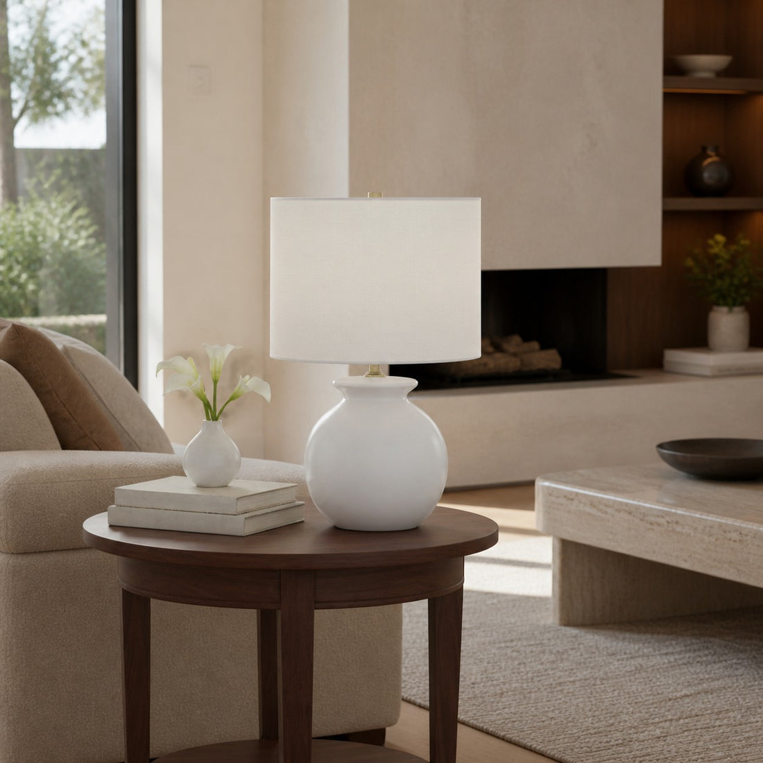 Noria Modern Accent Lamp - Globe Ceramic for Bedroom and Study
