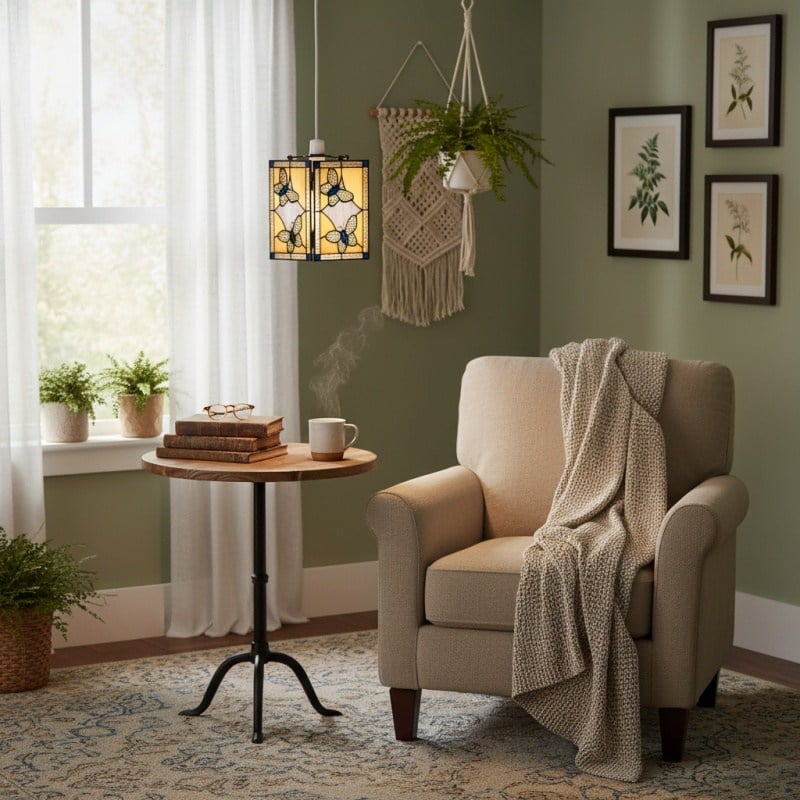 TF Butterfly Pendant Lamp - Artistic Stained Glass Pendant Light for Living Room or Bedroom