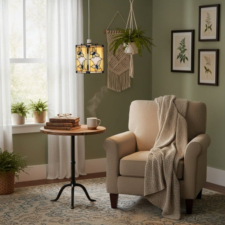 TF Butterfly Pendant Lamp - Artistic Stained Glass Pendant Light for Living Room or Bedroom