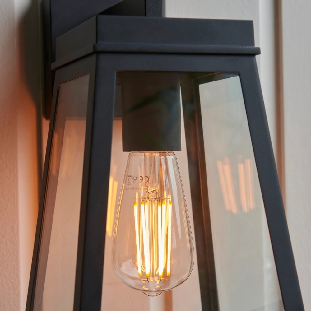 Trevanta Clear Glass Black Outdoor Lantern Wall Light - Modern Exterior Lighting