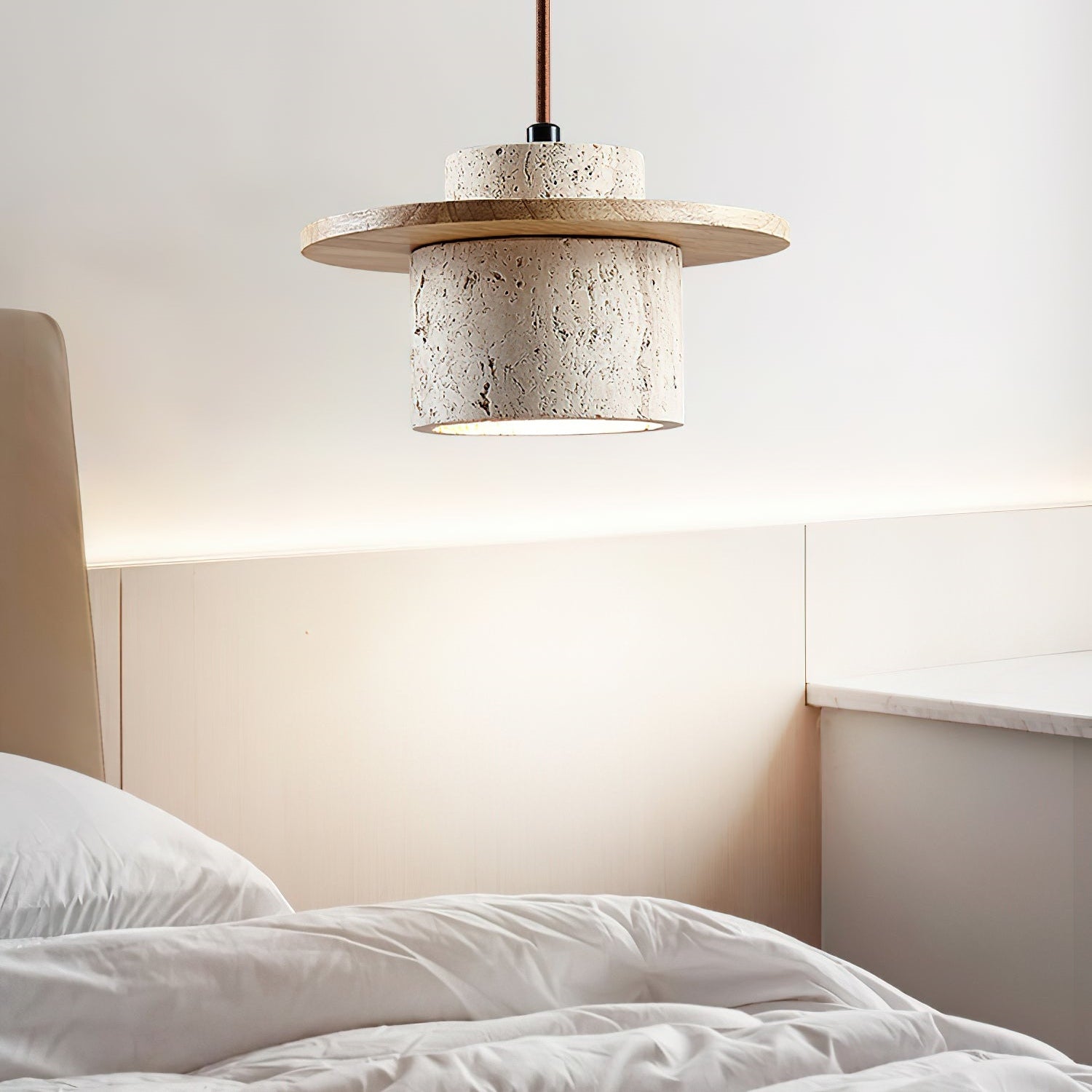 Elegant Textured Cylindra Stone Pendant Lamp