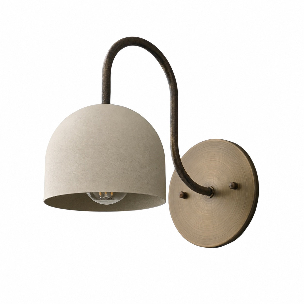 Curva Metal  Industrial Wall Sconce - Curved Brass Arm - Hammered Dome Light Fixture