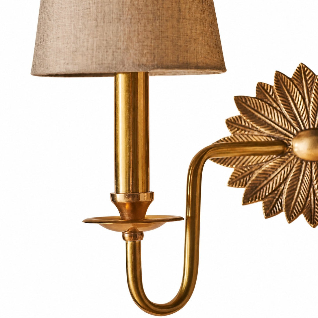 Duova Double Sconce – Antique Brass Metal and Linen Shades for Bedroom or Study