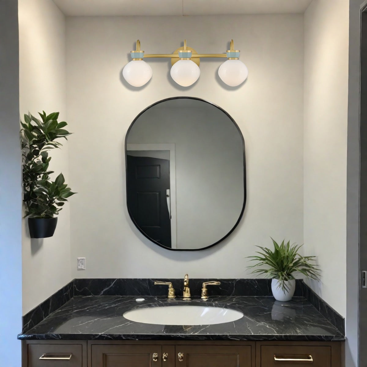 Lucy Brass Vanity Wall Light - Cased Opal Glass Bathroom Sconce