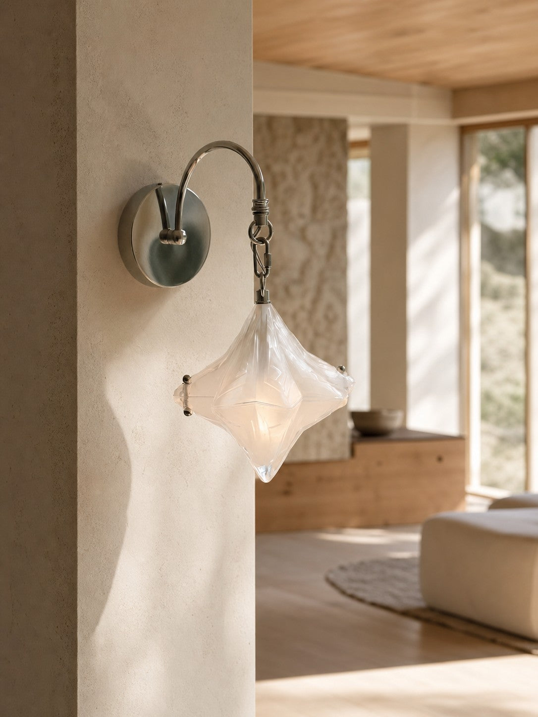 Art Deco Star Wall Sconce - Frosted Glass Light for Hallway - Astris Selene
