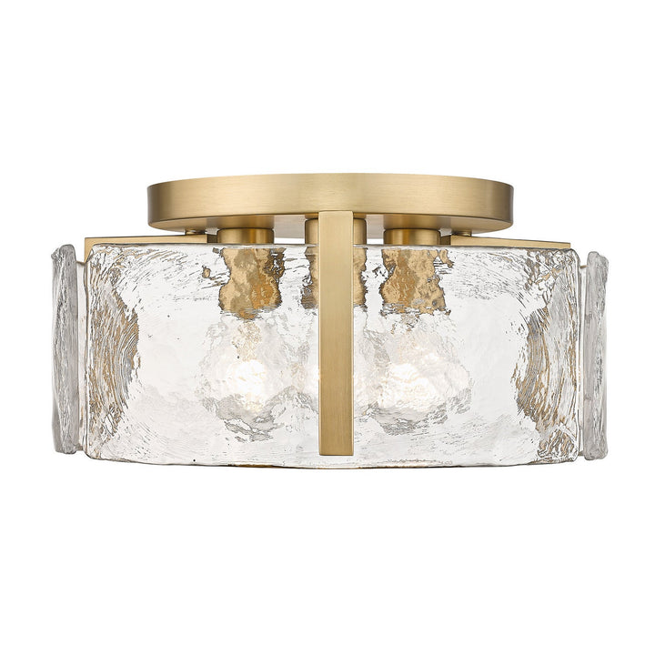 Hammered Water Glass Ceiling Light -  Gold Drum Flush Mount Light