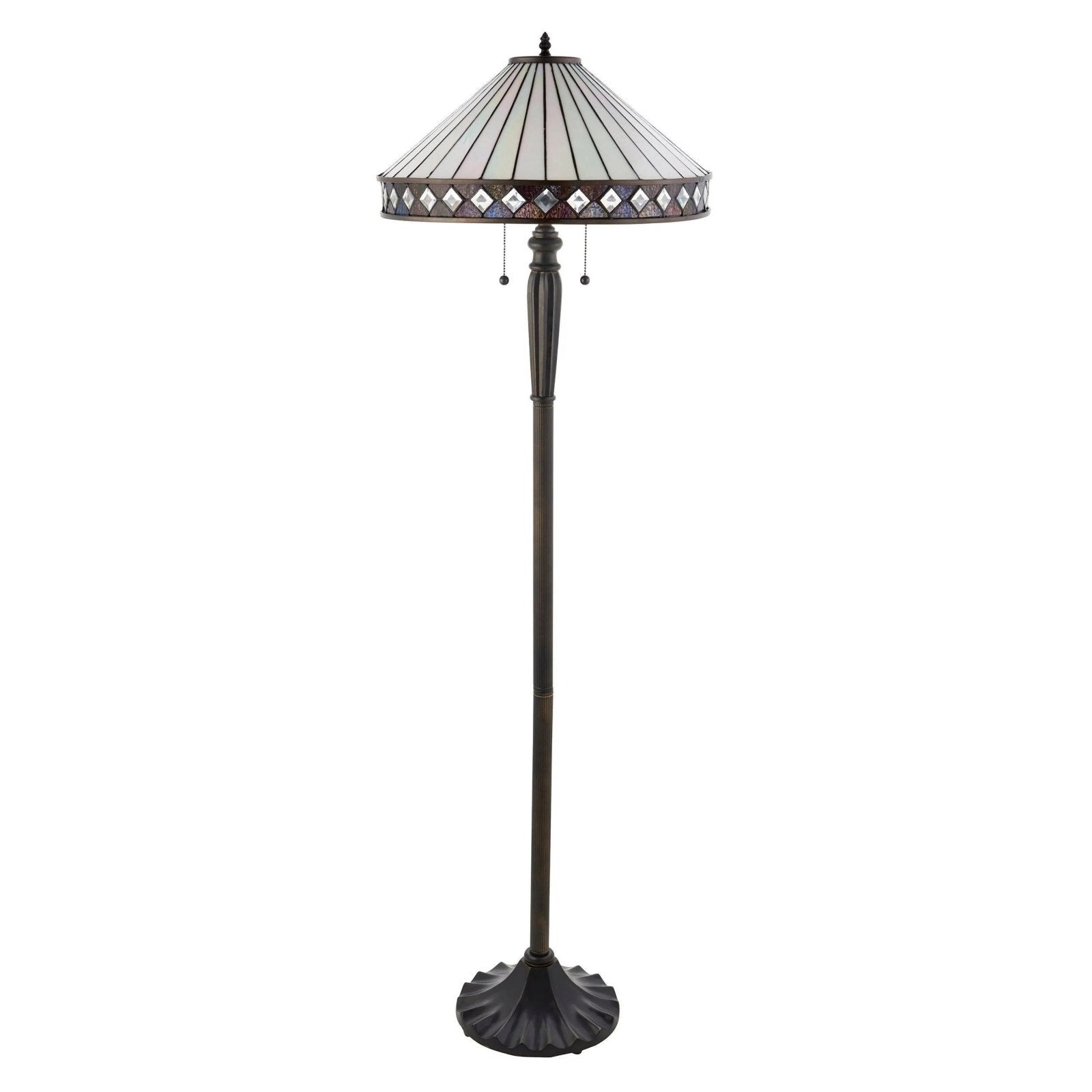 TF Fargo Geometric Tiffany Style Lamp - Amber and Cream Glass Accent Lighting for Bedroom or Study