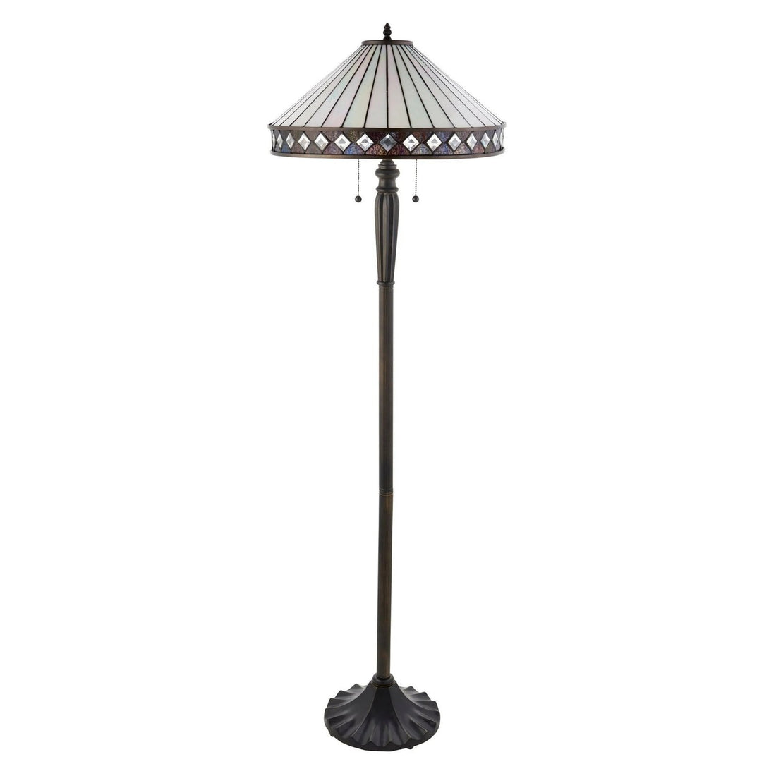 TF Fargo Geometric Tiffany Style Lamp - Amber and Cream Glass Accent Lighting for Bedroom or Study