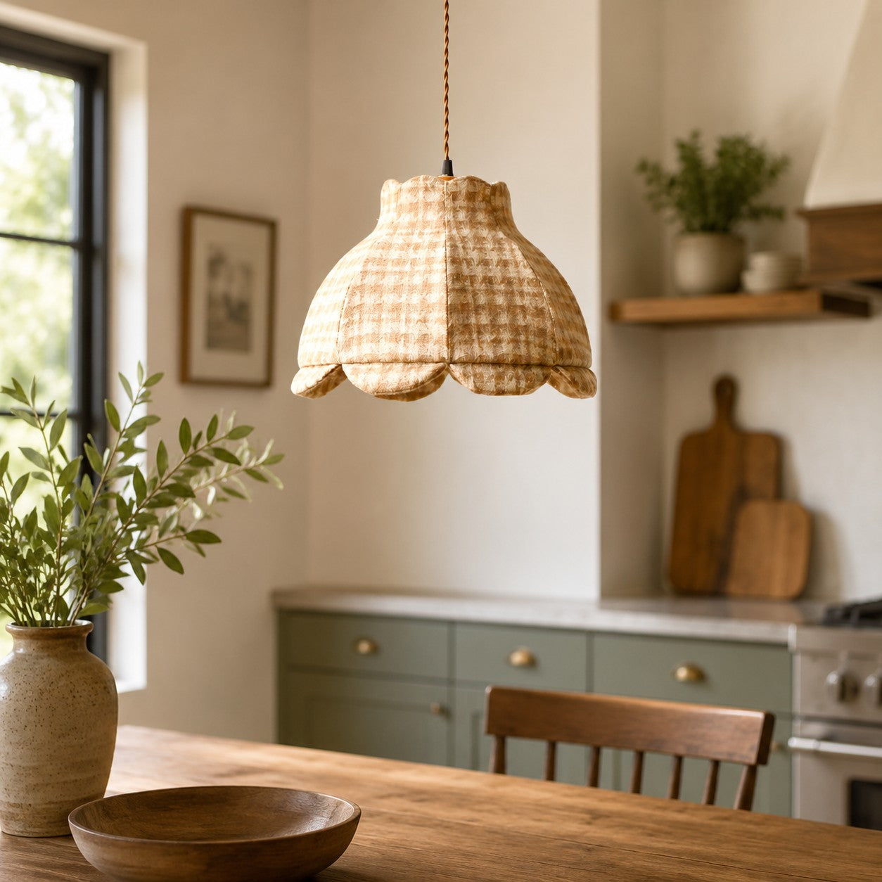 Vintage Plaid Fabric Pendant Light